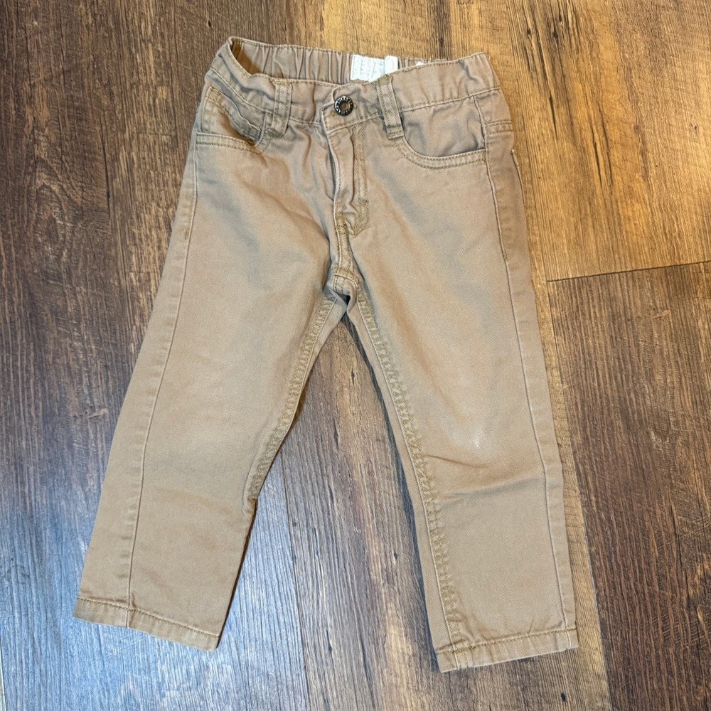 Lucky Brand Khaki Chino Pants Tan Cotton Twill Boys 2T Elastic Waist Preppy Core